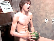 Very cute boycrush inserting his meaty dick in a melon!